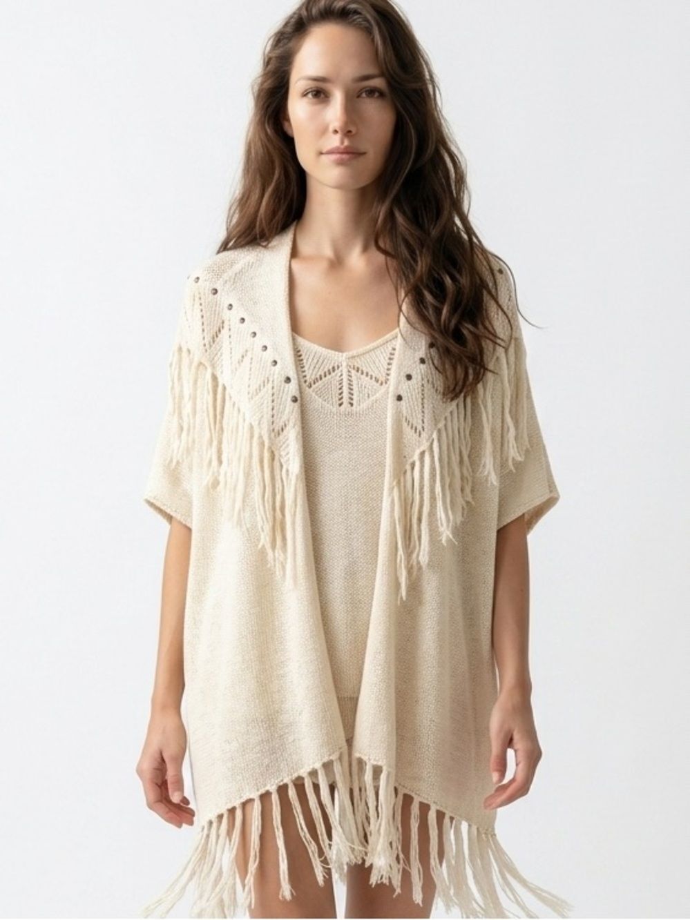 ALTAR’D STATE | Beige Sweater Kimono Boho Fringe Cardigan Women’s Size Small